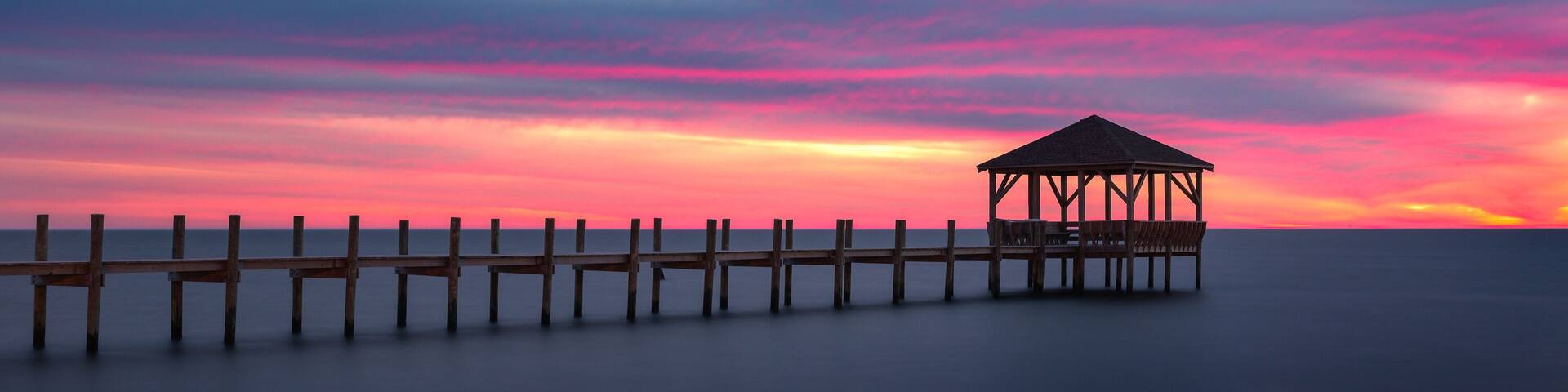 Sunset over gazebo, Pamlico Sound, Outer Banks, North Carolina