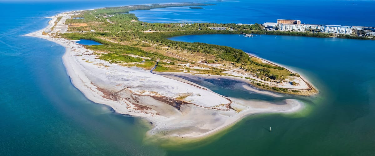 Drone view of Dunedin Causeway and Honeymoon Island, Florida