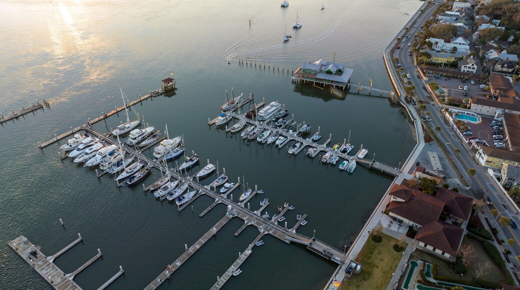 Drone shot of boats and yacht in the Matanzas River, St. Augustine, FL.