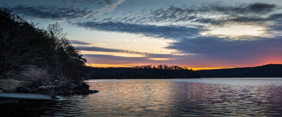 Panoramic sunset at Swartswood Lake State Park New Jersey