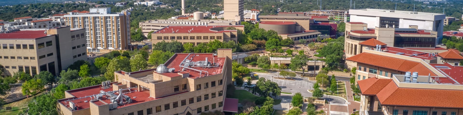 Aerial View of a large Public University in San Marco, Texas