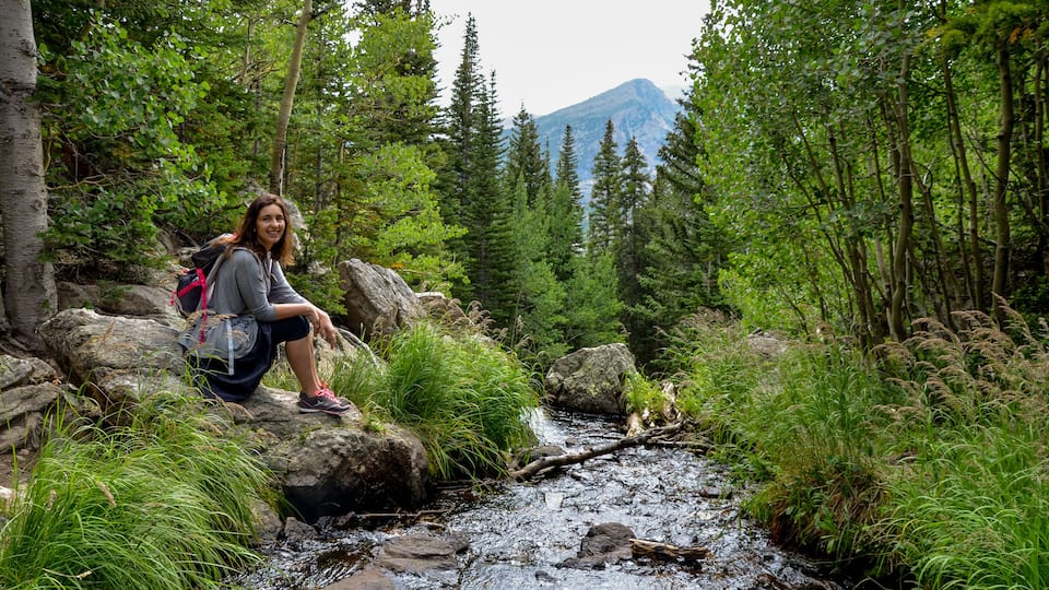 female hiker sitting near Tyndall Creek
Emerald lake trail, Rocky Mountain National Park, Estes Park, Colorado, United States
