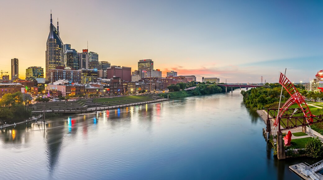 Nashville Skyline from John Seigenthaler Pedestrian Bridge at Dusk