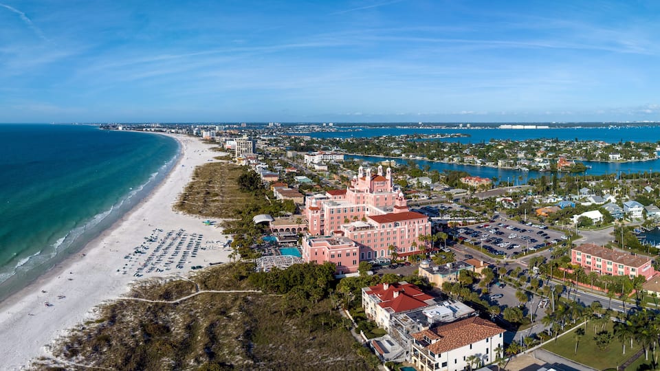 Aerial panoramic view of St. Pete Beach, Florida. USA January 4th 2023