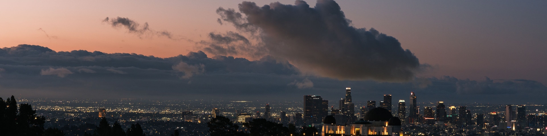 Los Angeles Skyline with Griffith Observatory at Blue Hour Panorama