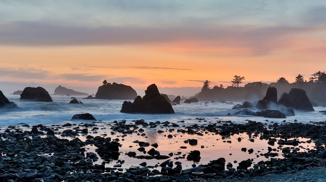 Sunset and sea stacks along Northern California coastline, Crescent City