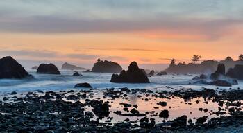 Sunset and sea stacks along Northern California coastline, Crescent City