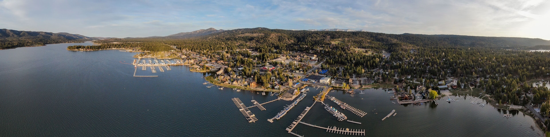 180 Degree Aerial Panorama of Big Bear Lake and Pine Knot Marina