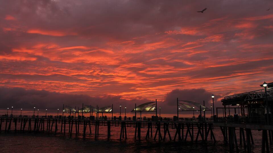 Beautiful Red Sunset at the Redondo Beach Pier, Los Angeles County, California