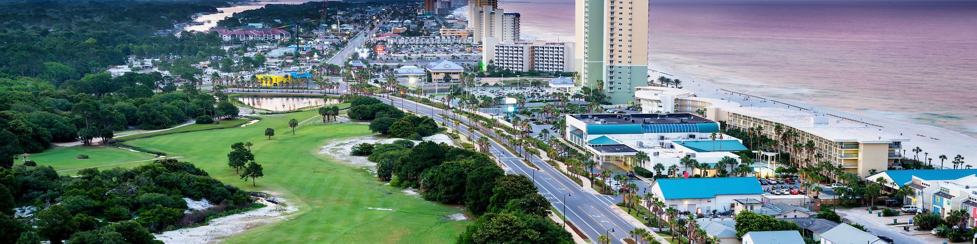 Panama City Beach, Florida, view of Front Beach Road at sunrise