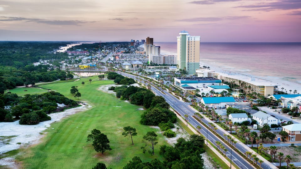 Panama City Beach, Florida, view of Front Beach Road at sunrise