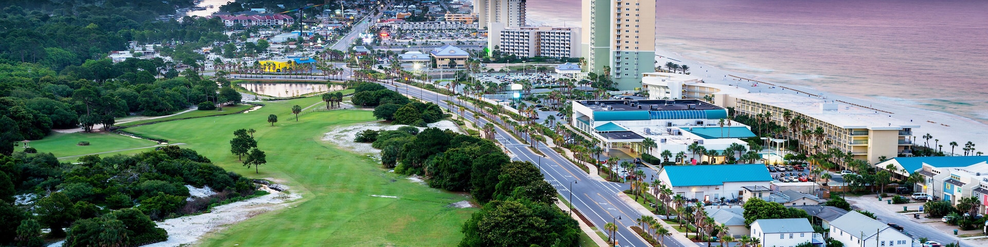 Panama City Beach, Florida, view of Front Beach Road at sunrise