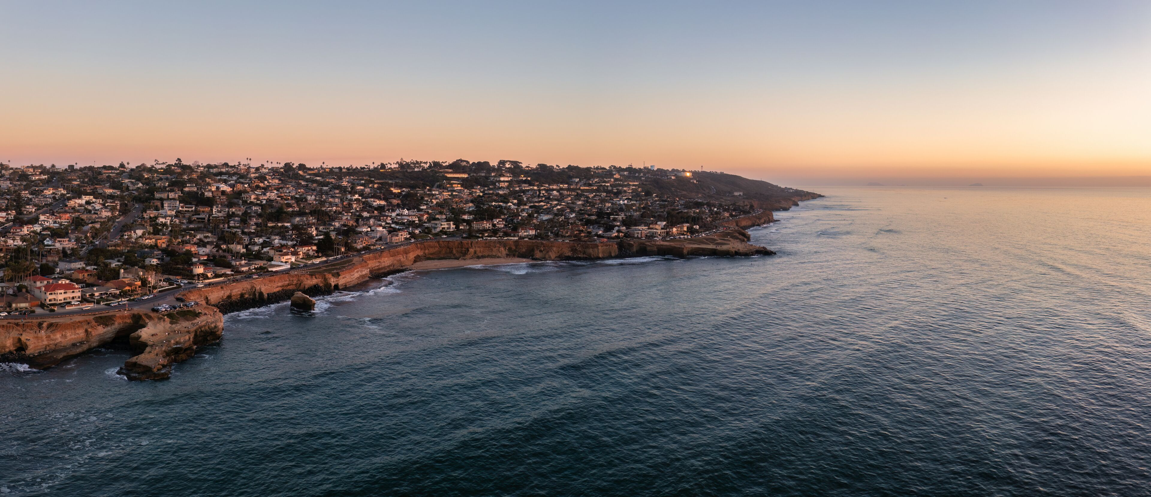 Aerial Panorama of Sunset Cliffs in San Diego, California
