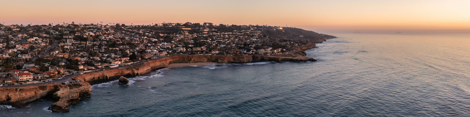 Aerial Panorama of Sunset Cliffs in San Diego, California
