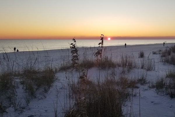 Our first view of the Gulf. Deer & bear can be found in the dunes area. Beautiful water & white sandy beach! #Trovember