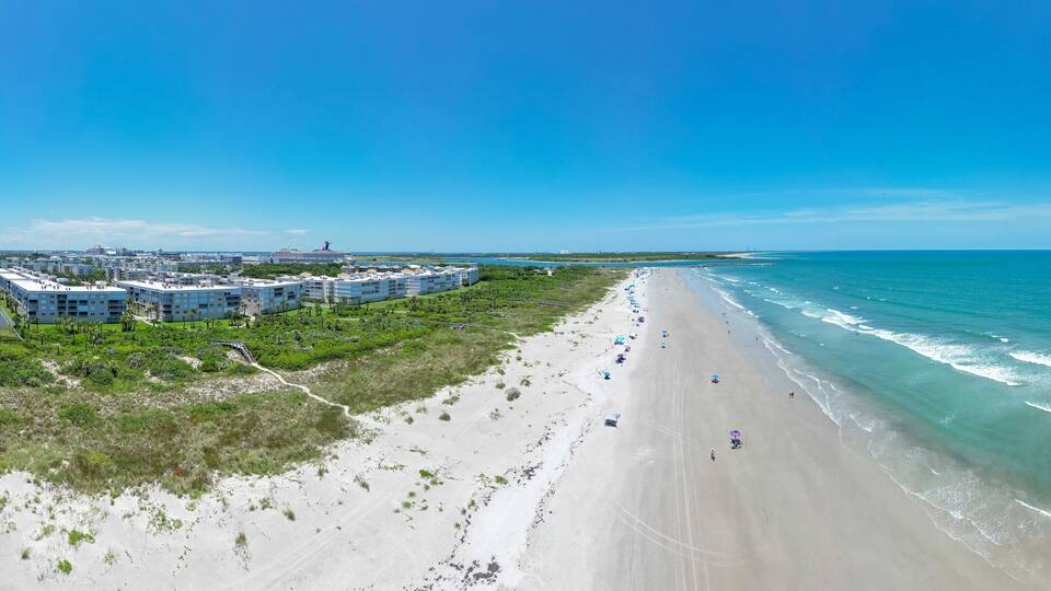 Panoramic view of the beach near Cape Canaveral on Florida's Space Coast in Brevard County