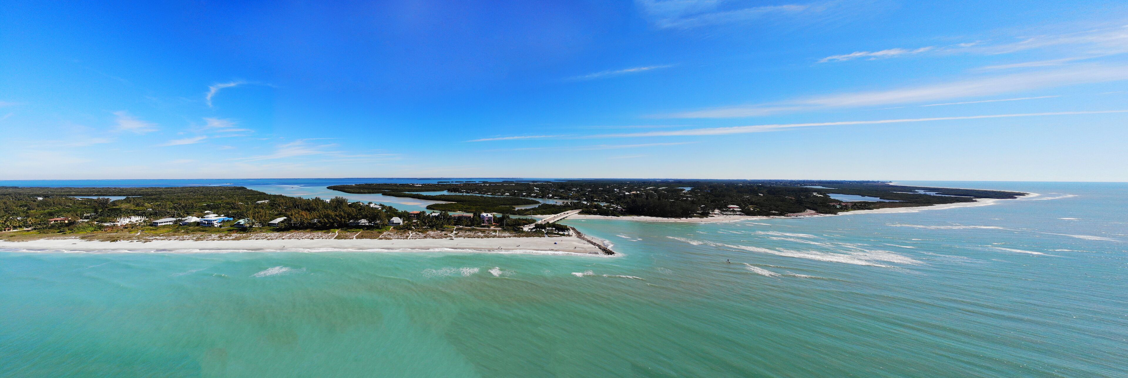Aerial view of the road bridge between Captiva Island and Sanibel Island in Lee County, Florida, United States