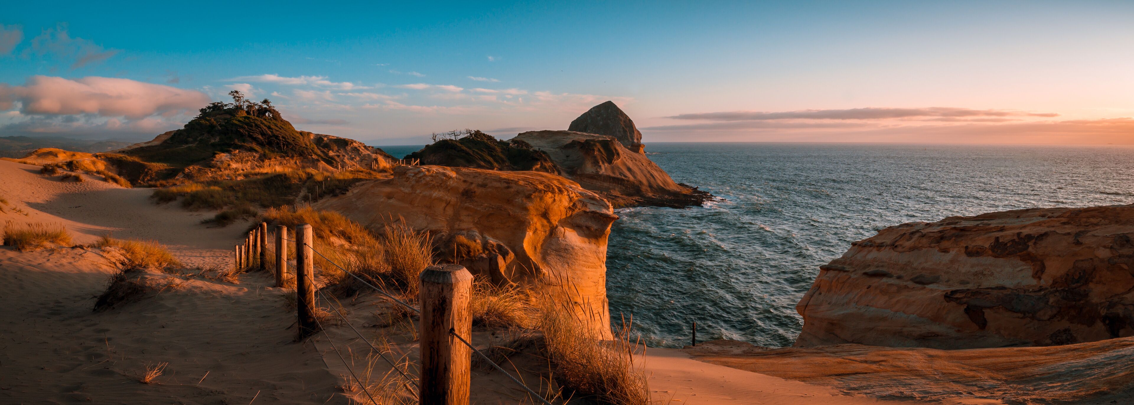 Beautiful sunset panorama of Cape Kiwanda on Oregon Coast