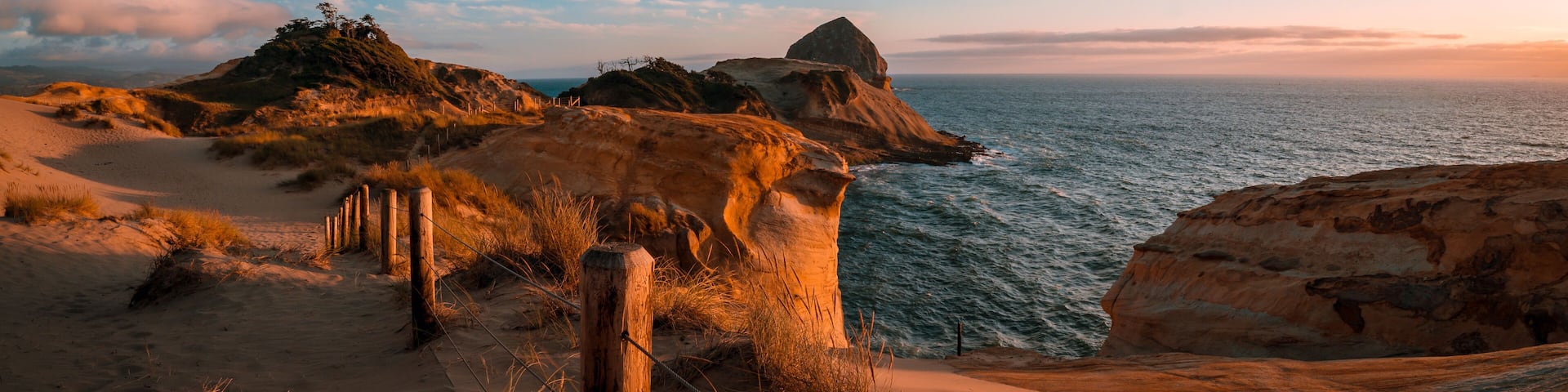 Beautiful sunset panorama of Cape Kiwanda on Oregon Coast