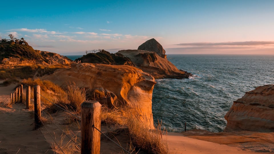 Beautiful sunset panorama of Cape Kiwanda on Oregon Coast