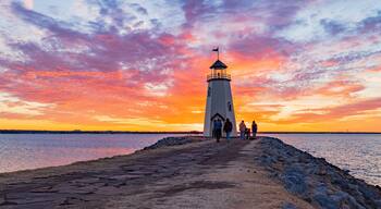 Sunset beautiful afterglow over the lighthouse of Lake Hefner