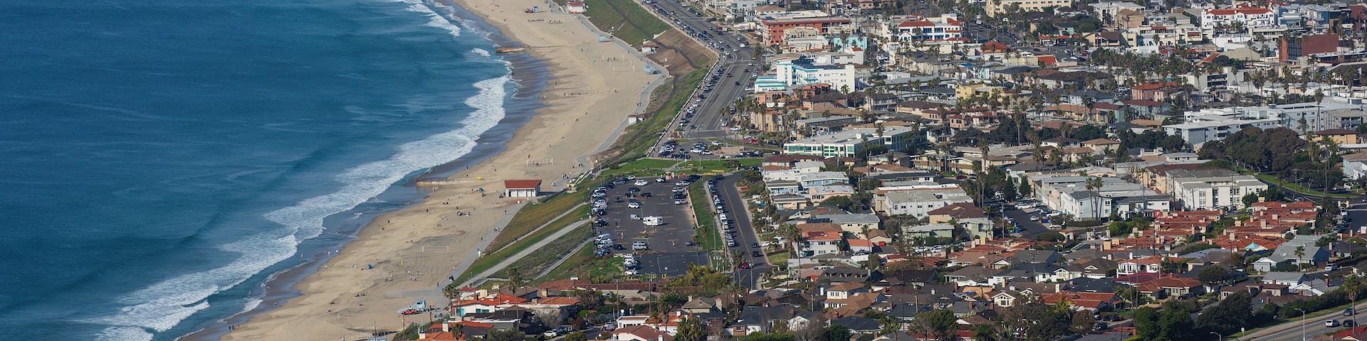 Redondo Beach and Torrance Beach in Los Angeles County, Southern California, aerial view looking north.