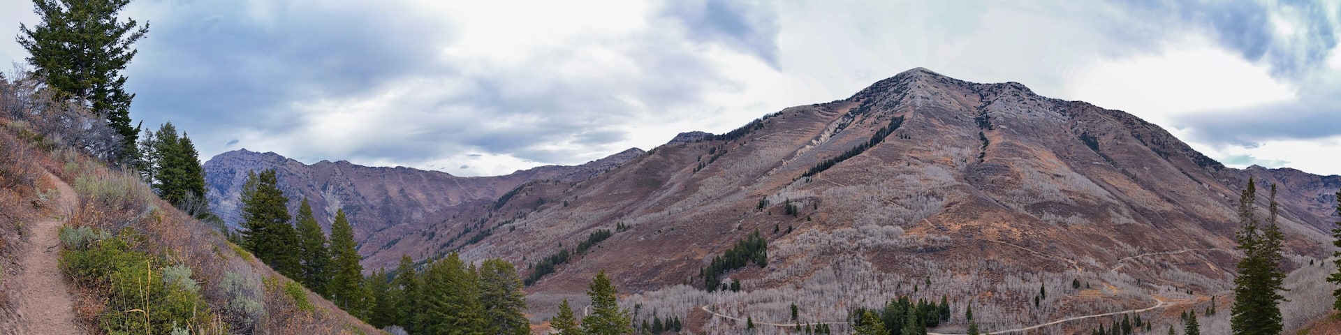 Provo Peak mountain views looking up to the top from Rock Canyon by Slide Canyon, Slate Canyon, Wasatch Front Rocky Mountain Range, Utah. United States.
