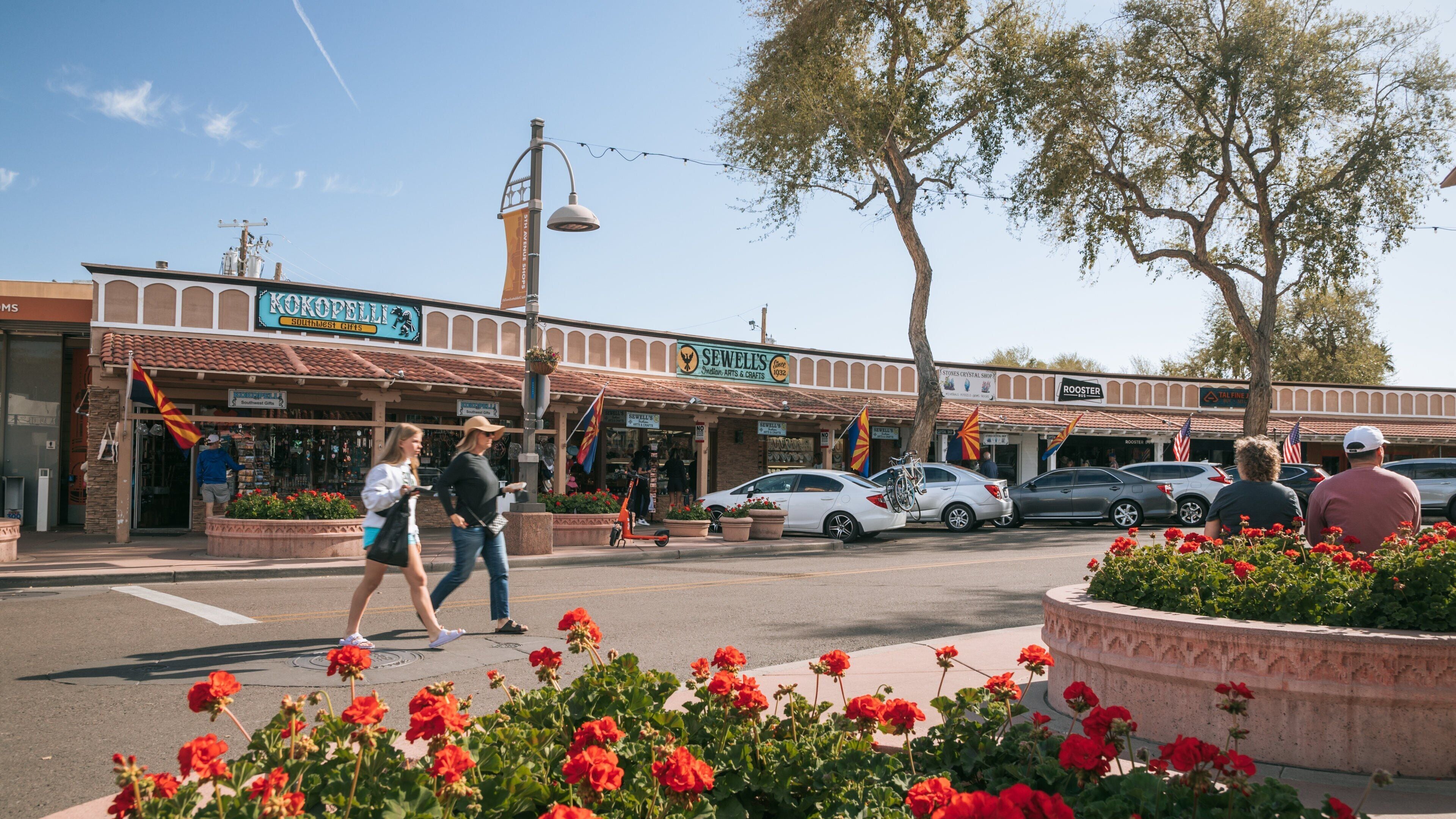Downtown Scottsdale featuring flowers, a small town or village and street scenes