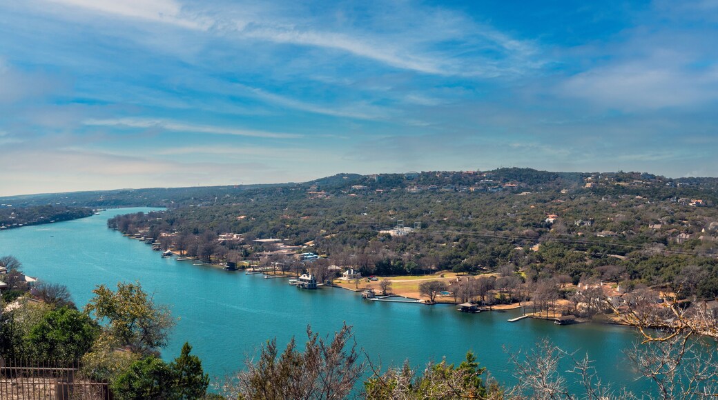 Scenic view of the Colorado river from the top of Mount Bonnel (Cover Park), the highest point in Austin, Texas, USA