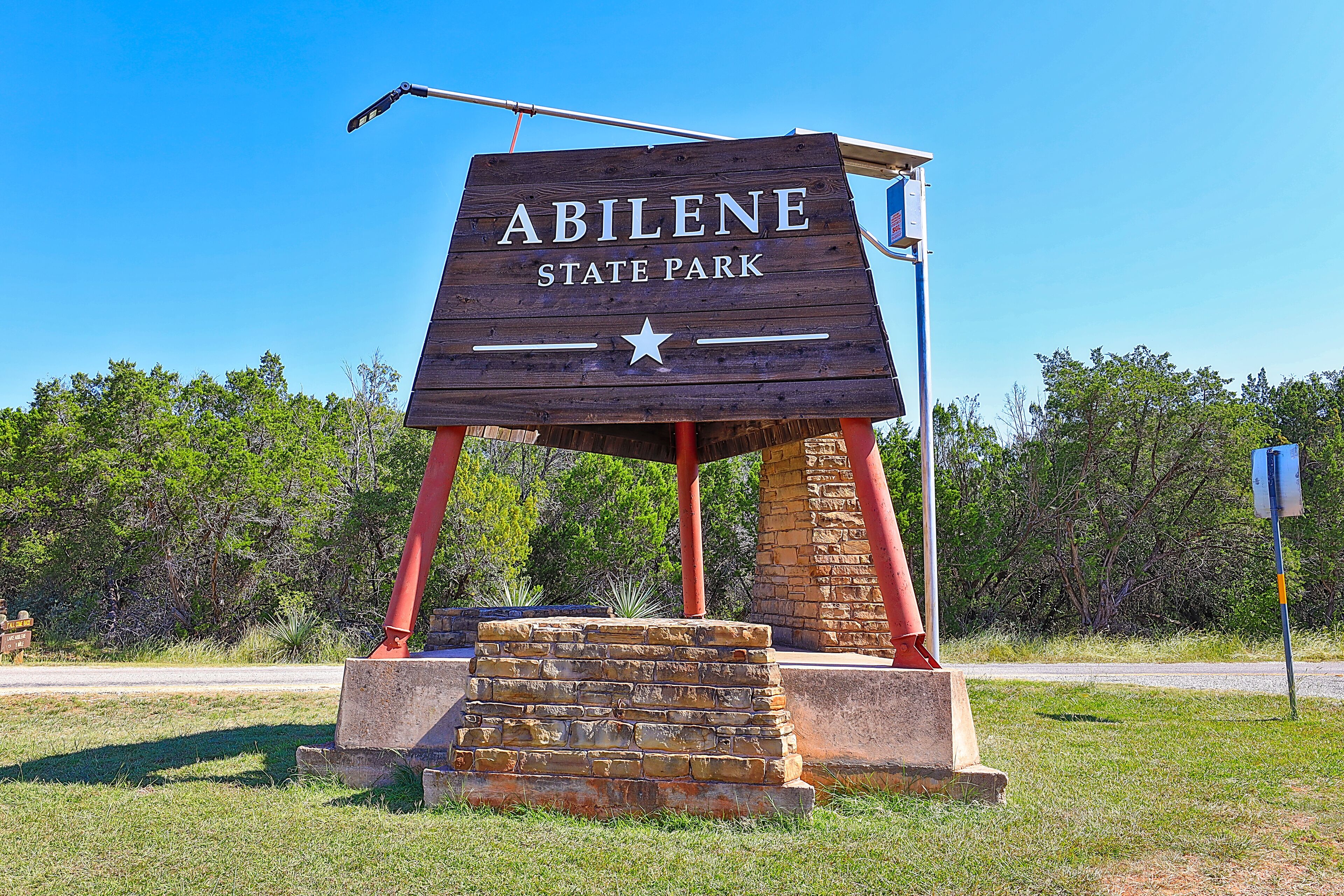 Abilene, Texas - 10-13-2024. Entrance sign for the Abilene State Park.