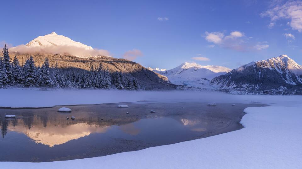 Winter afternoon at Mendenhall Lake; Juneau, Alaska, United States of America