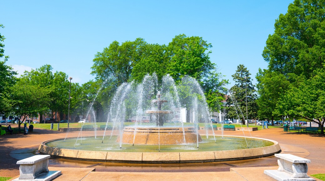 Wilson Park Fountain Downtown Florence Alabama Spring Sunny with Two Concrete Benches on either Side