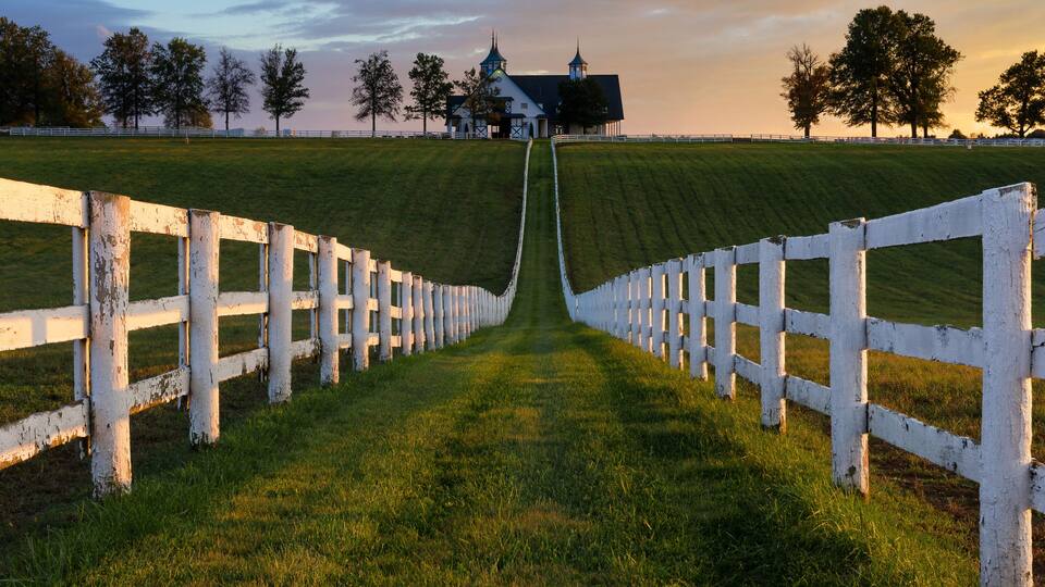 Summer sunset over barn and fence row along Kentucky's backroads
