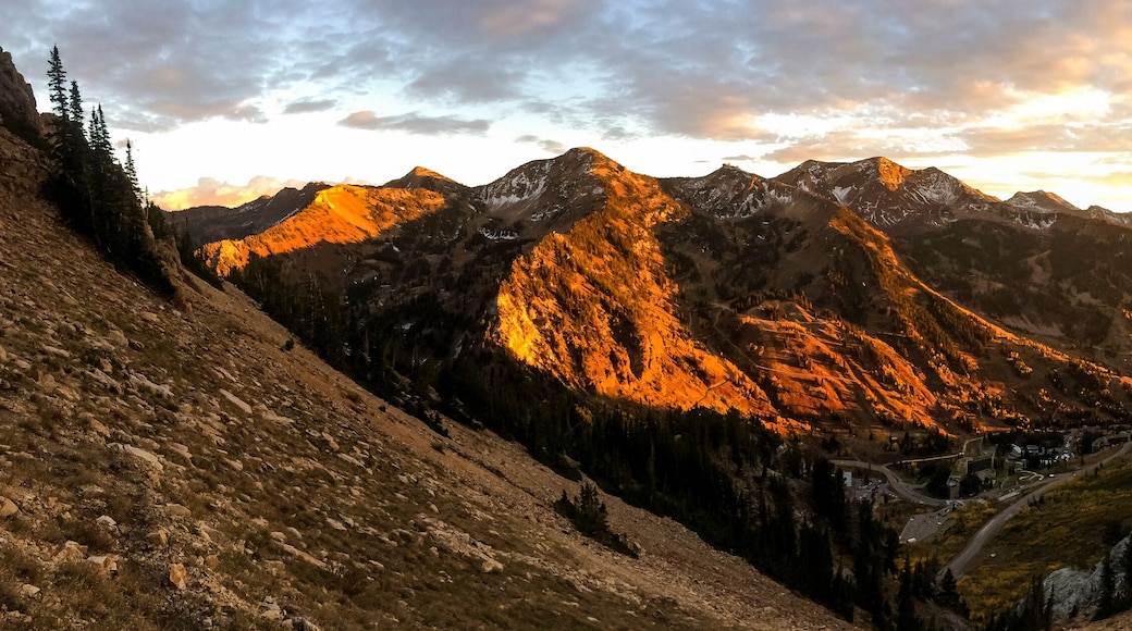 Panorama of Little Cottonwood Canyon at sunset, Salt Lake City, Utah, USA