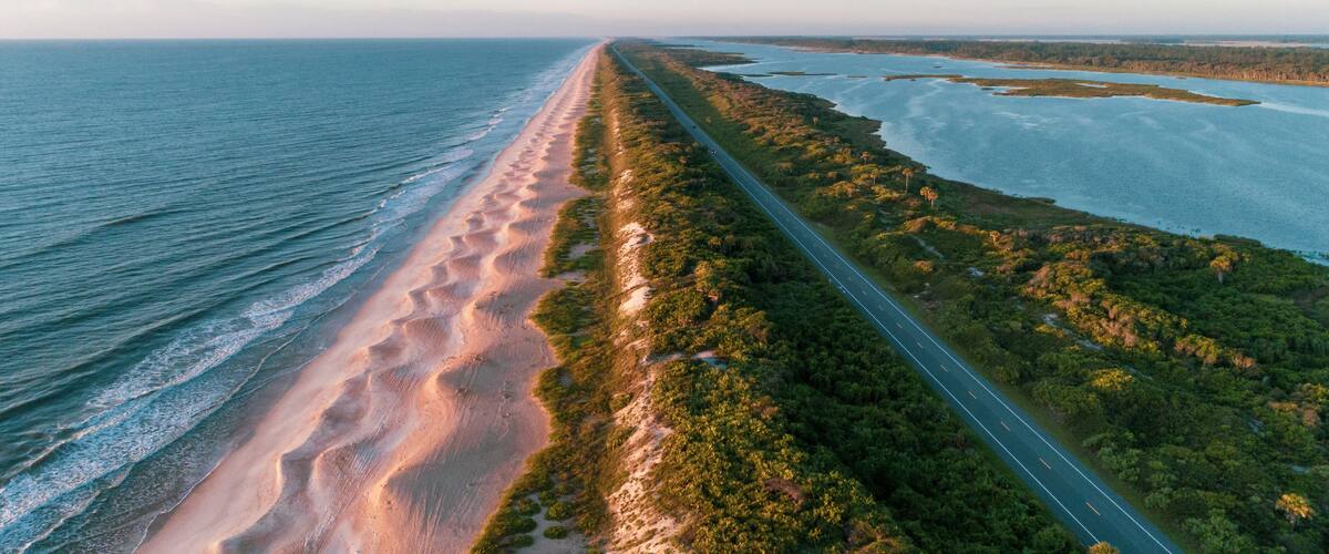 Long stretch of beautiful road A1A in Florida