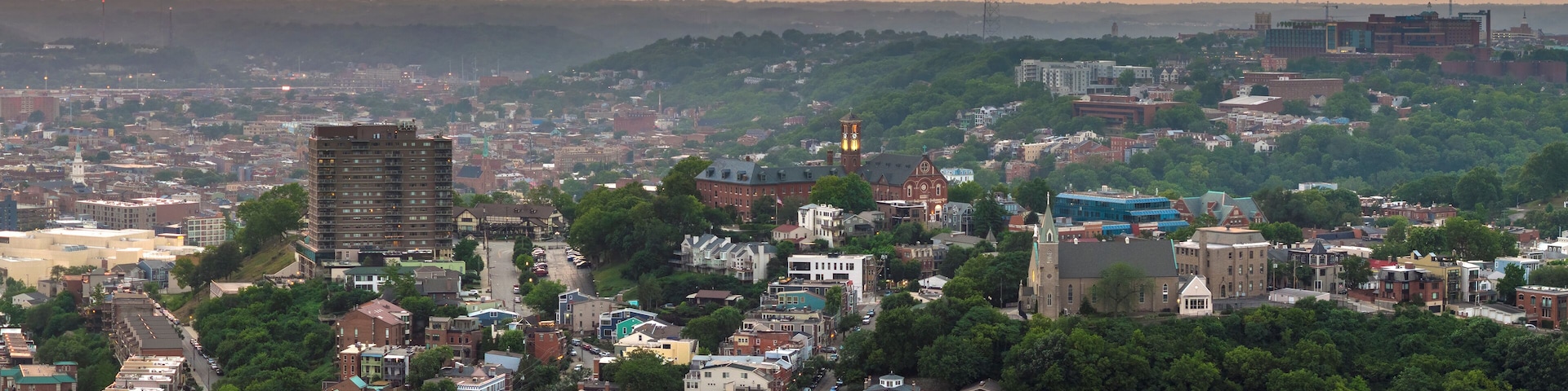 Cincinnati, Ohio residential neighborhood townscape. Mount Adams is geographic landmark east of downtown Cincinnati