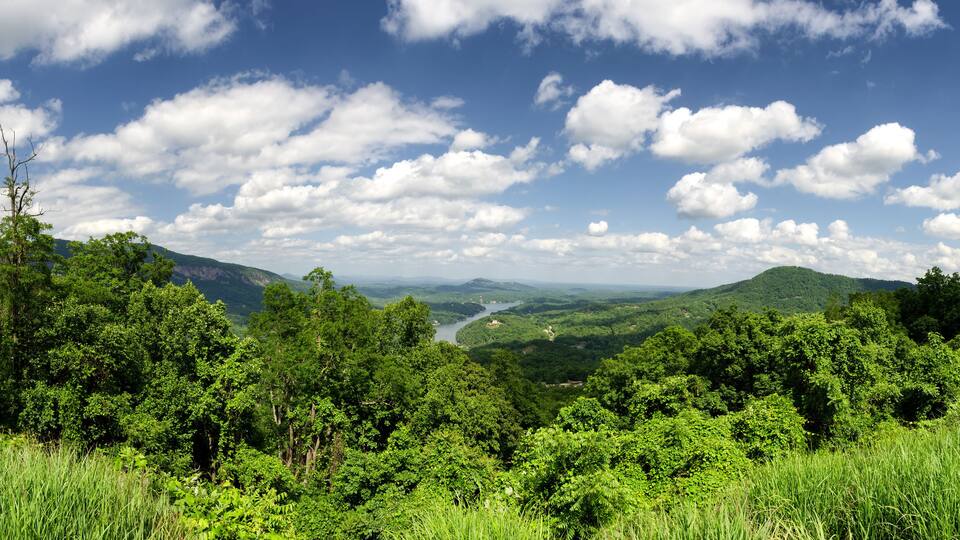 View at Lake Lure in North Carolina from Chimney rock mountain