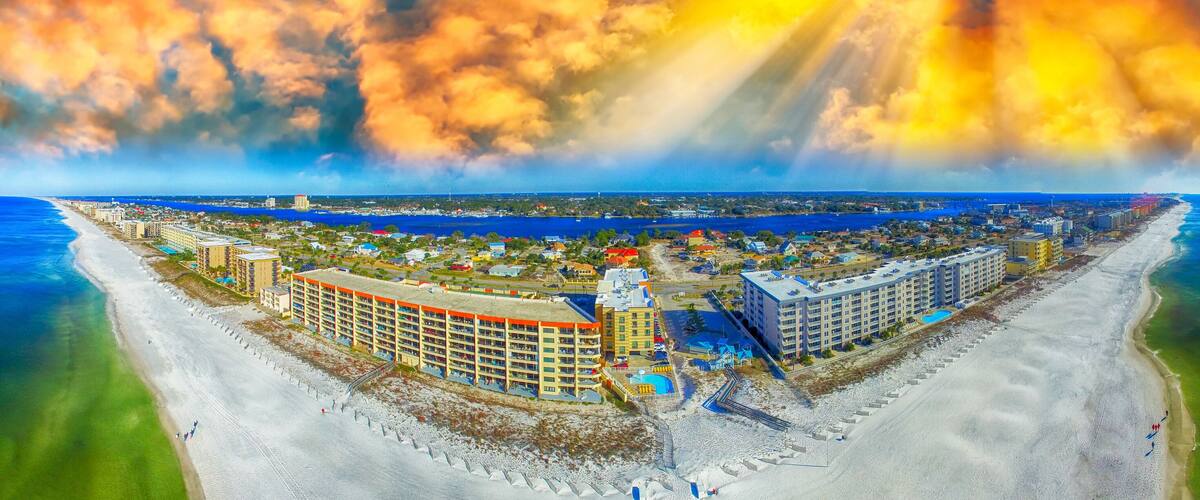 Fort Walton Beach aeial view at sunset