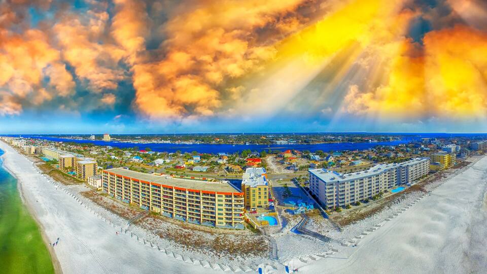 Fort Walton Beach aeial view at sunset