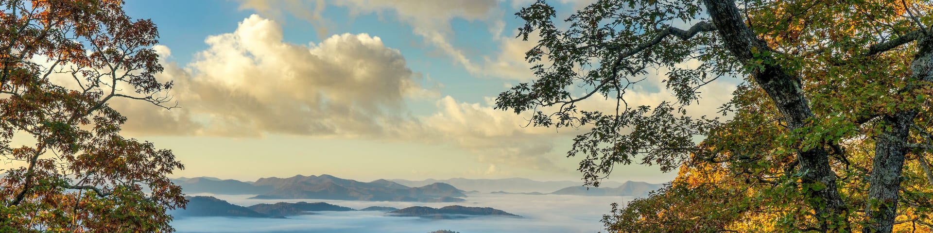 Blue Ridge Parkway - early morning autumn fog and clouds
