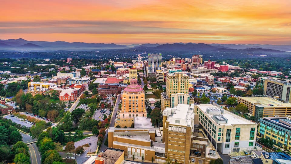 Downtown Asheville North Carolina NC Skyline Aerial