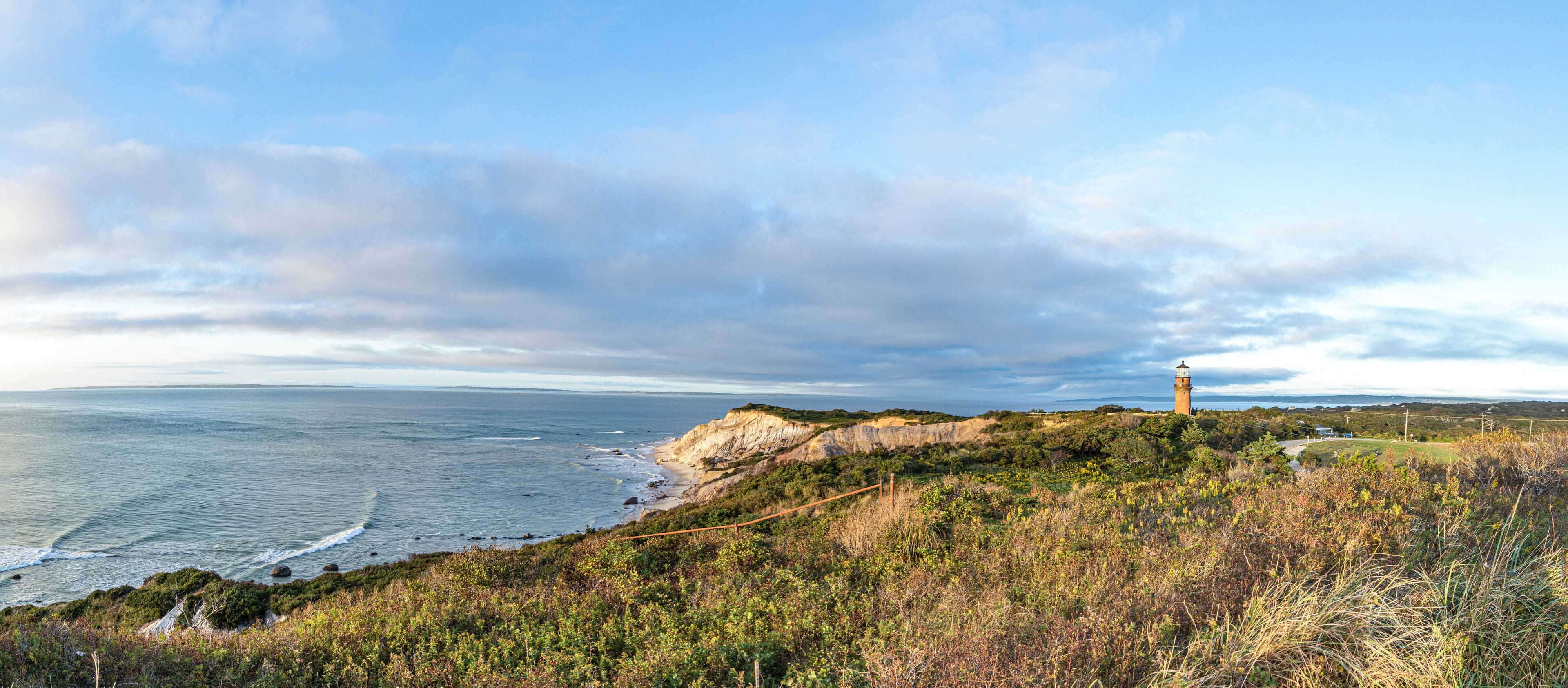 Gay Head Lighthouse and Gay Head cliffs of clay at the westernmost point of Martha's Vineyard in Aquinnah