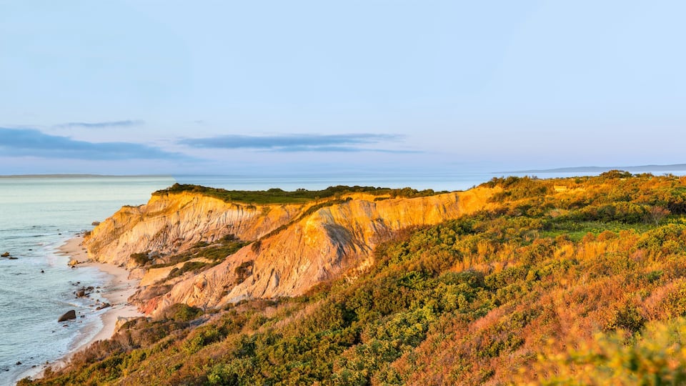 Gay Head Lighthouse and Gay Head cliffs of clay at the westernmost point of Martha's Vineyard in Aquinnah