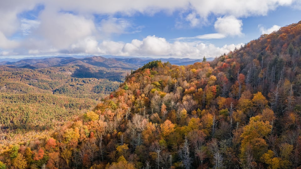 Autumn view at the Big View Scenic Overlook near Whiteside Mountain between Highlands and Cashiers
