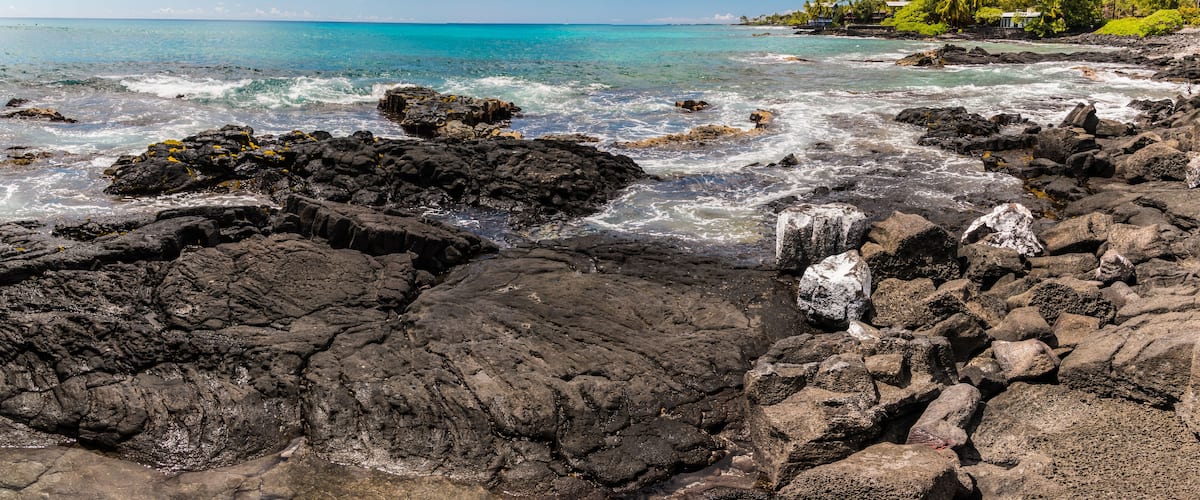 Rugged Lava Shoreline Along Alii Drive, Kailua-Kona, Hawaii, USA