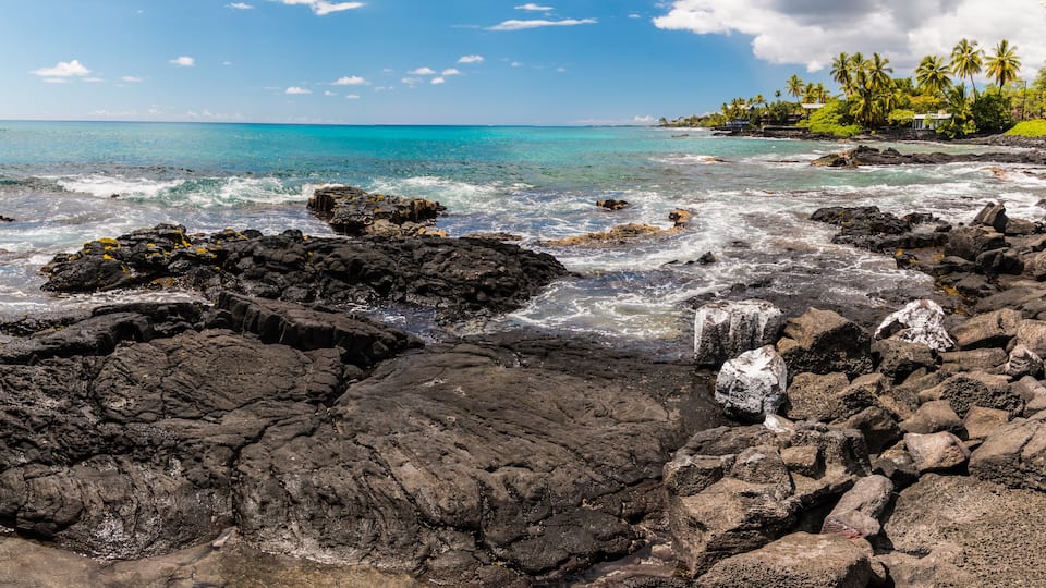 Rugged Lava Shoreline Along Alii Drive, Kailua-Kona, Hawaii, USA