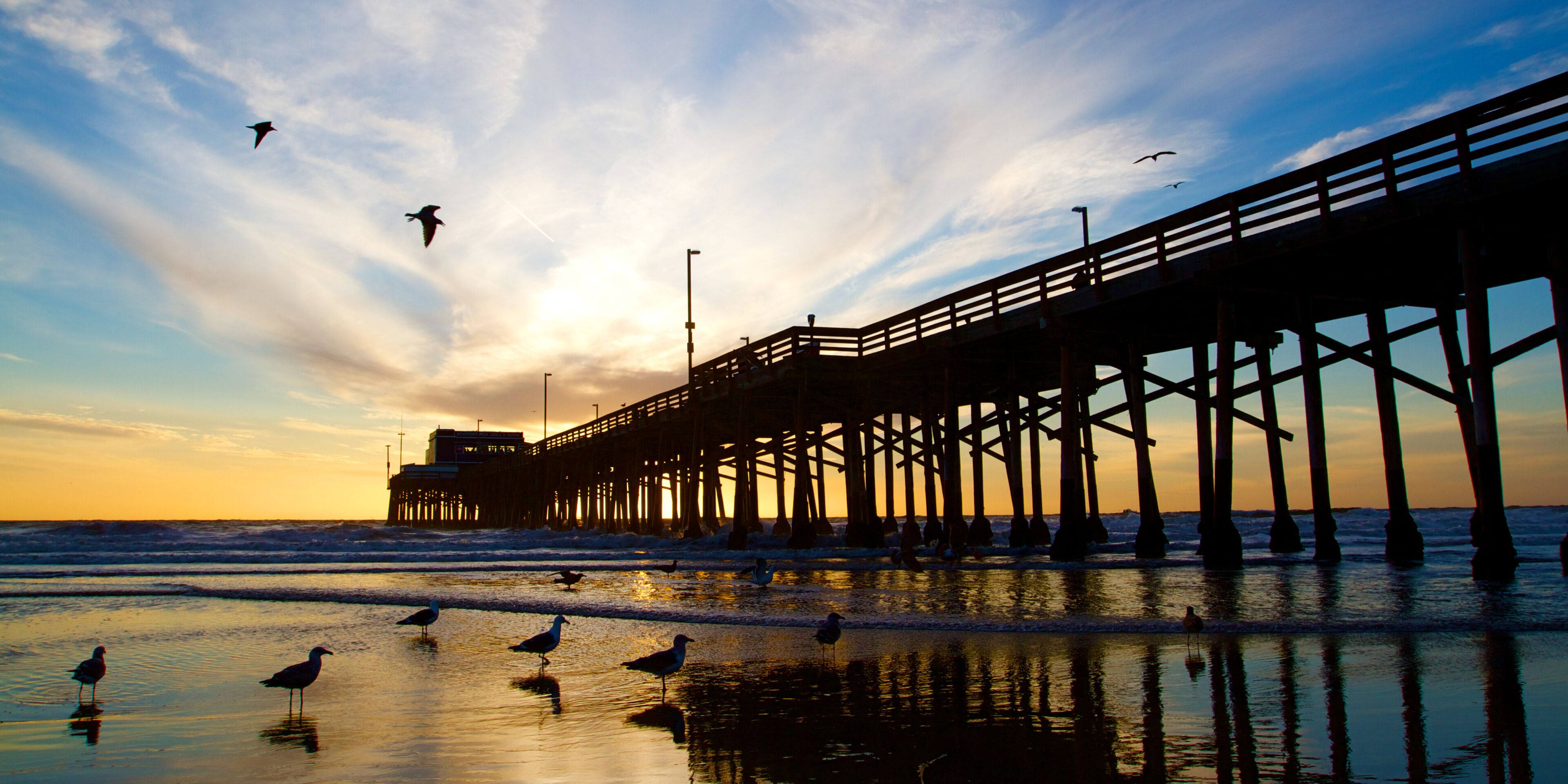 Newport Beach California Pier at Sunset in the Golden Silhouette