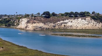 kayaks and canoes on Newport Beach back bay in California on a sunny spring day