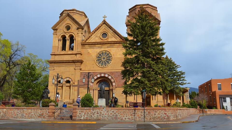 SANTA FE NM USA 04 22 2014: The Cathedral Basilica of Saint Francis of Assisi, commonly known as Saint Francis Cathedral, is a Roman Catholic cathedral in downtown Santa Fe, New Mexico.