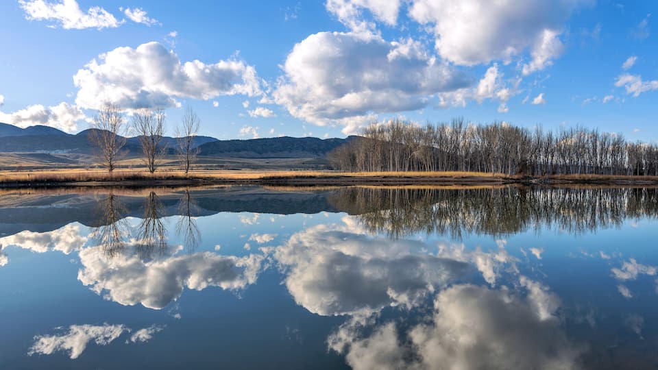 Autumn Lake - A panoramic late Autumn view of King Fisher Pond at southern end of Chatfield Reservoir, Chatfield State Park, Denver-Littleton, Colorado, USA.